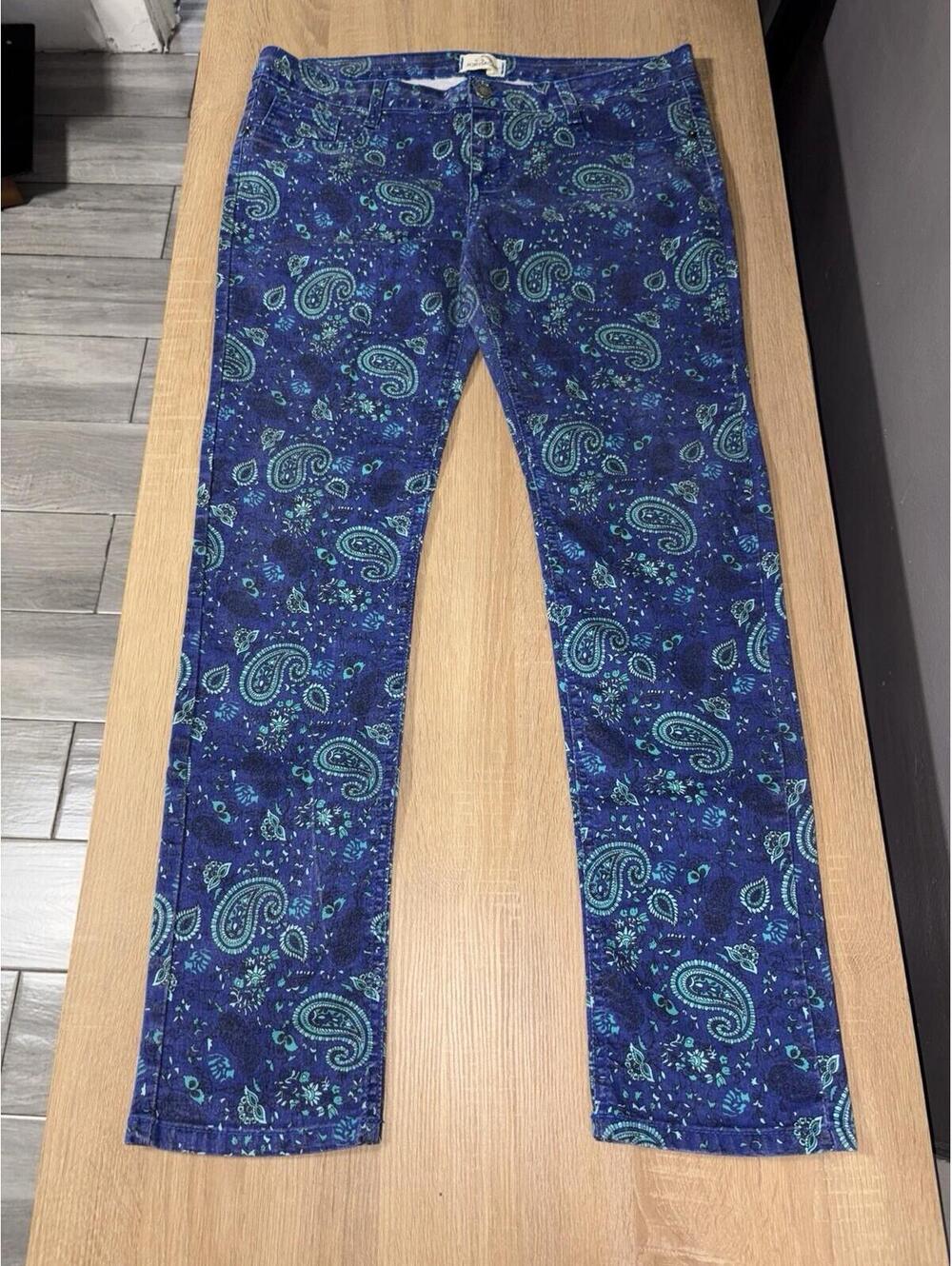 Vintage Jordache Paisley Jeans Womens 15 Blue Green Print High Rise Denim